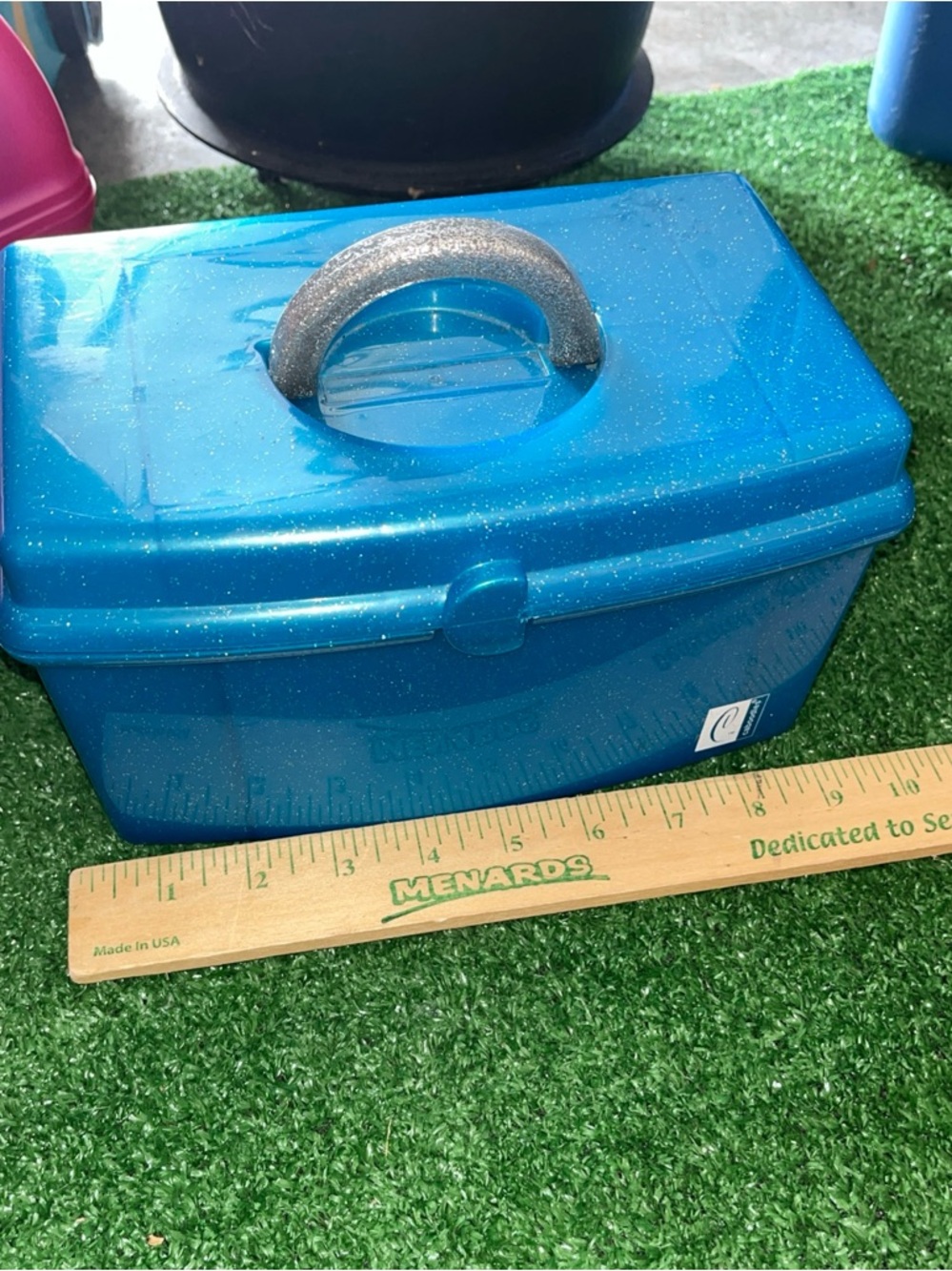 Vintage 90s Y2K Caboodles Makeup Case Sparkle Blue Glitter Handle Mirror Tray